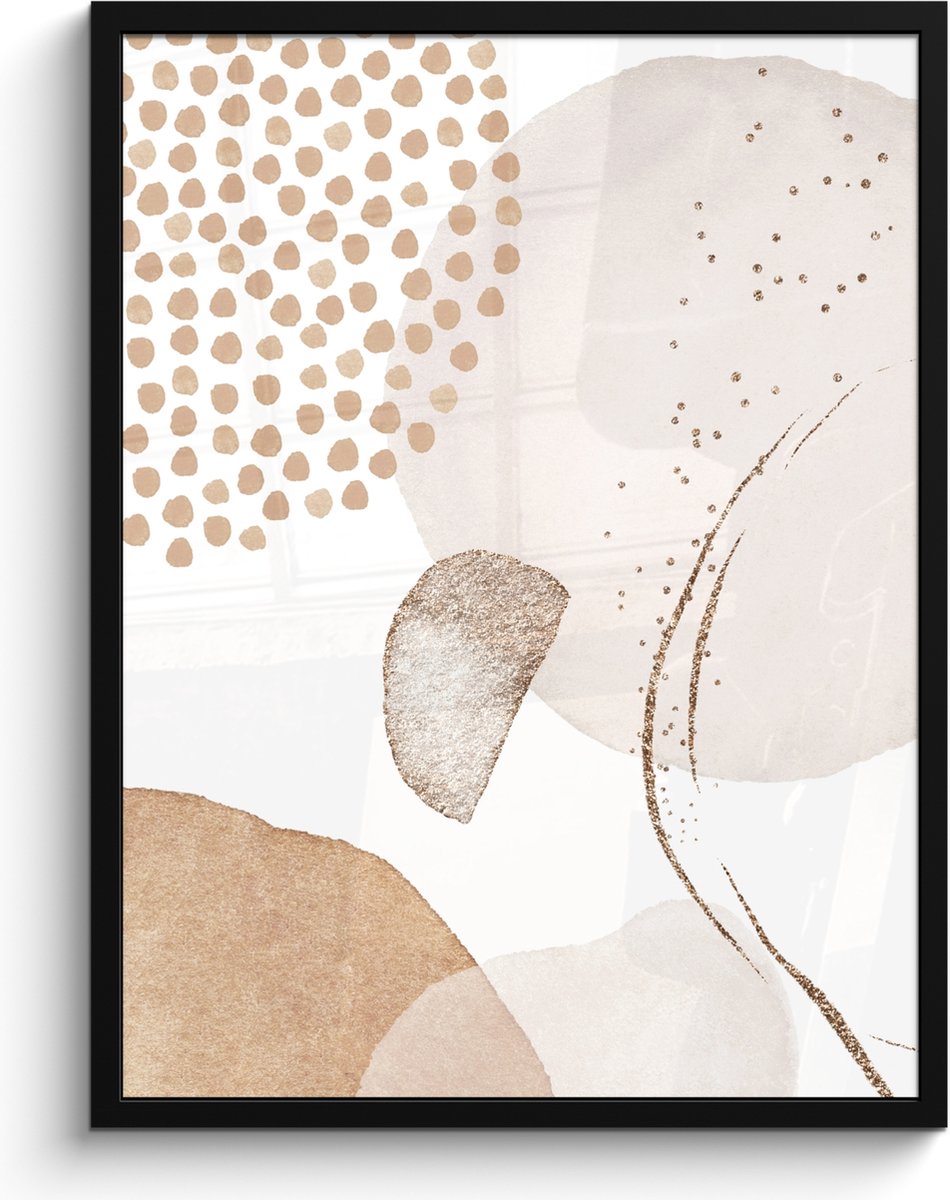 FrameYourWall Poster in lijst - Fotolijst 60x80 cm - Posters - Watercolor - Pastel - Beige - Abstract - Modern - Posterlijst zwart - Wanddecoratie badkamer - Muurdecoratie WC - Decoratieve accessoires - Toilet muur decoratie Beige - Modern