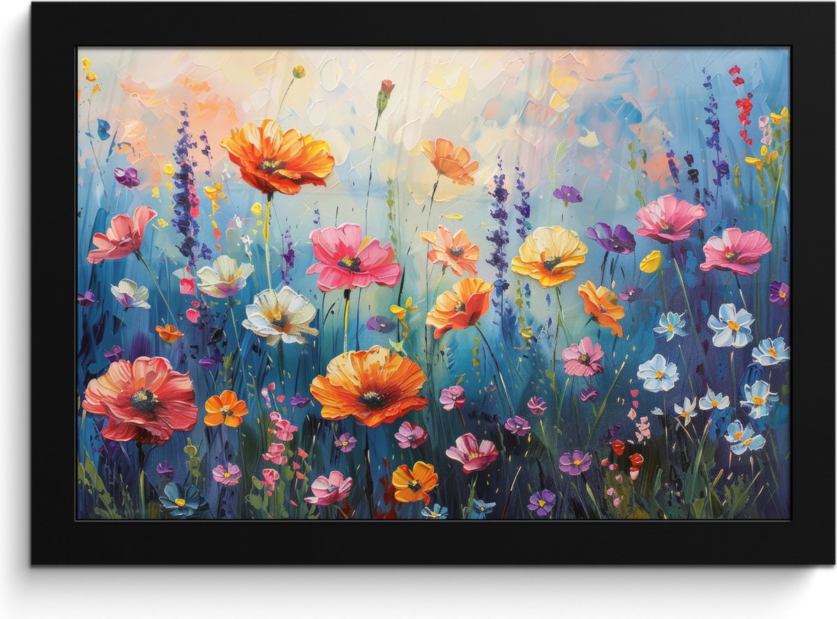 FrameYourWall Poster in lijst - Fotolijst 30x20 cm - Posters - Bloemen - Natuur - Waterverf - Kunst - Posterlijst zwart - Decoratie - Wanddecoratie woonkamer - Muurdecoratie slaapkamer Weidebloemen