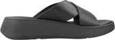 FitFlop F-Mode Leather Flatform Cross Slides ZWART - Maat 36