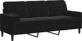 vidaXL - Driezitsbank - met - sierkussens - 180 - cm - fluweel - zwart
