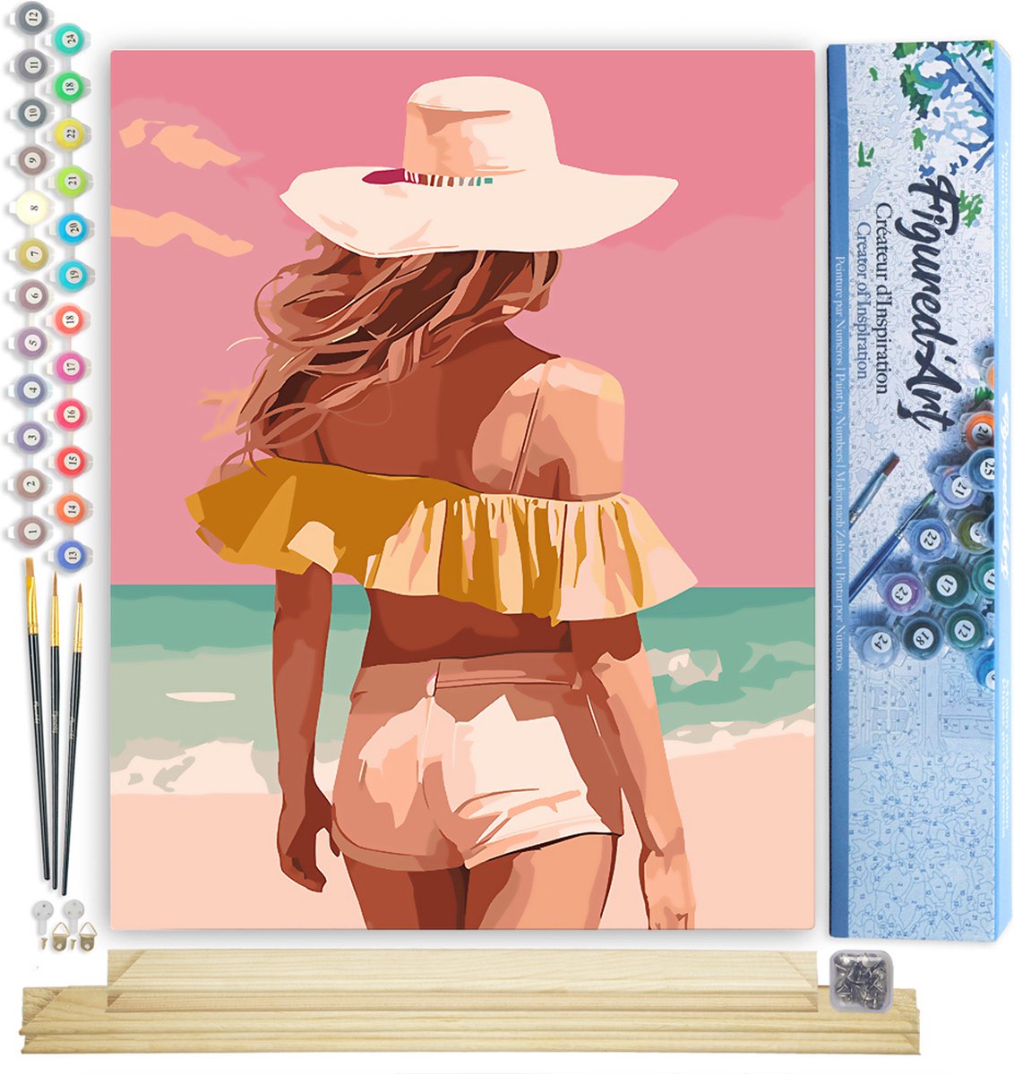 Figured'Art Schilderen op Nummer Volwassenen canvas Schoonheid aan zee- Handwerk acrylverf Kit DIY Compleet - 40x50cm met DIY houten lijst