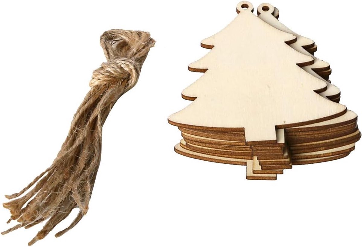 Boom hangdecoraties - 10 stuks - met bindtouw - Houten kerstdecoraties - Houten kerstballen - Kerst hangdecoraties - Kerstversiering - Kerstboom - Feesten - Vakantiefeesten - Home decor - Vorm: Kerstboom