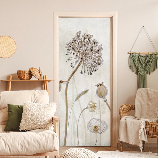 Sticker pour porte Fleurs - Aquarelle - Nature Morte - Marron - Vintage - 90x215 cm - Affiche de porte