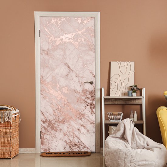 Deurposter 80x205 cm - Deursticker Marmer - Roze - Luxe - Marmerlook - Glitter - Design - Meubelfolie zelfklevend - Deurfolie woonkamer - Interieurfolie fotobehang - Deur plakfolie - Deurstickers - Deurbehang sticker - Kamer decoratie