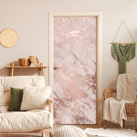 Deurposter 80x205 cm - Deursticker Marmer - Roze - Luxe - Marmerlook - Glitter - Design - Meubelfolie zelfklevend - Deurfolie woonkamer - Interieurfolie fotobehang - Deur plakfolie - Deurstickers - Deurbehang sticker - Kamer decoratie