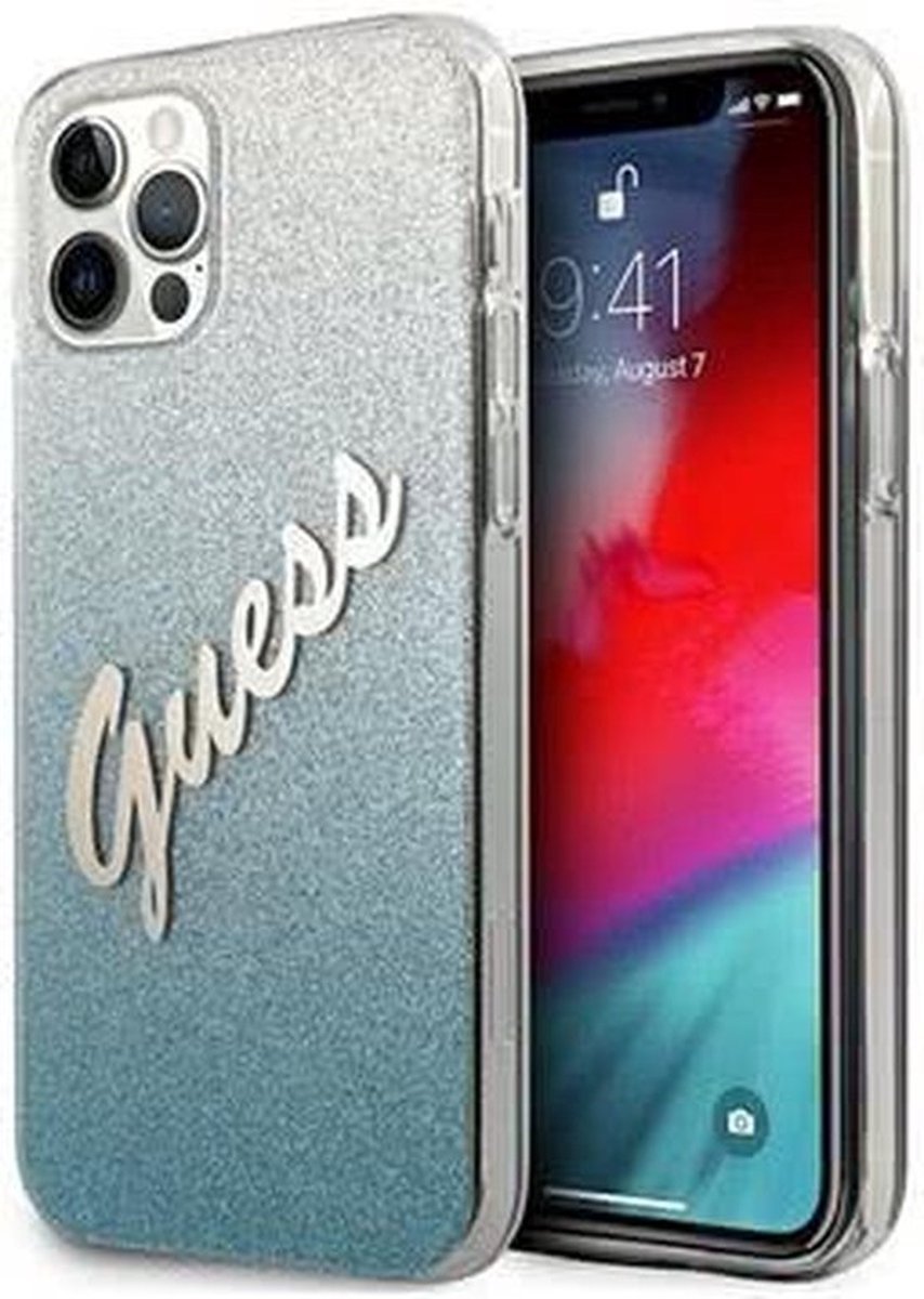 GUESS Glitter Gradient hoesje voor Apple iPhone 12 Pro Max Blauw