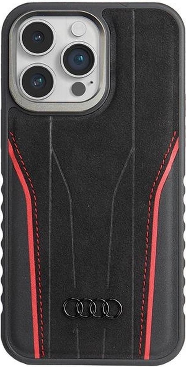 Audi Lederen hoesje met MagSafe voor iPhone 14 Pro Max - zwart en rood