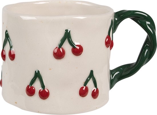 Clayre & Eef Mug 200 ml Beige Céramique Cerises Tasse à thé