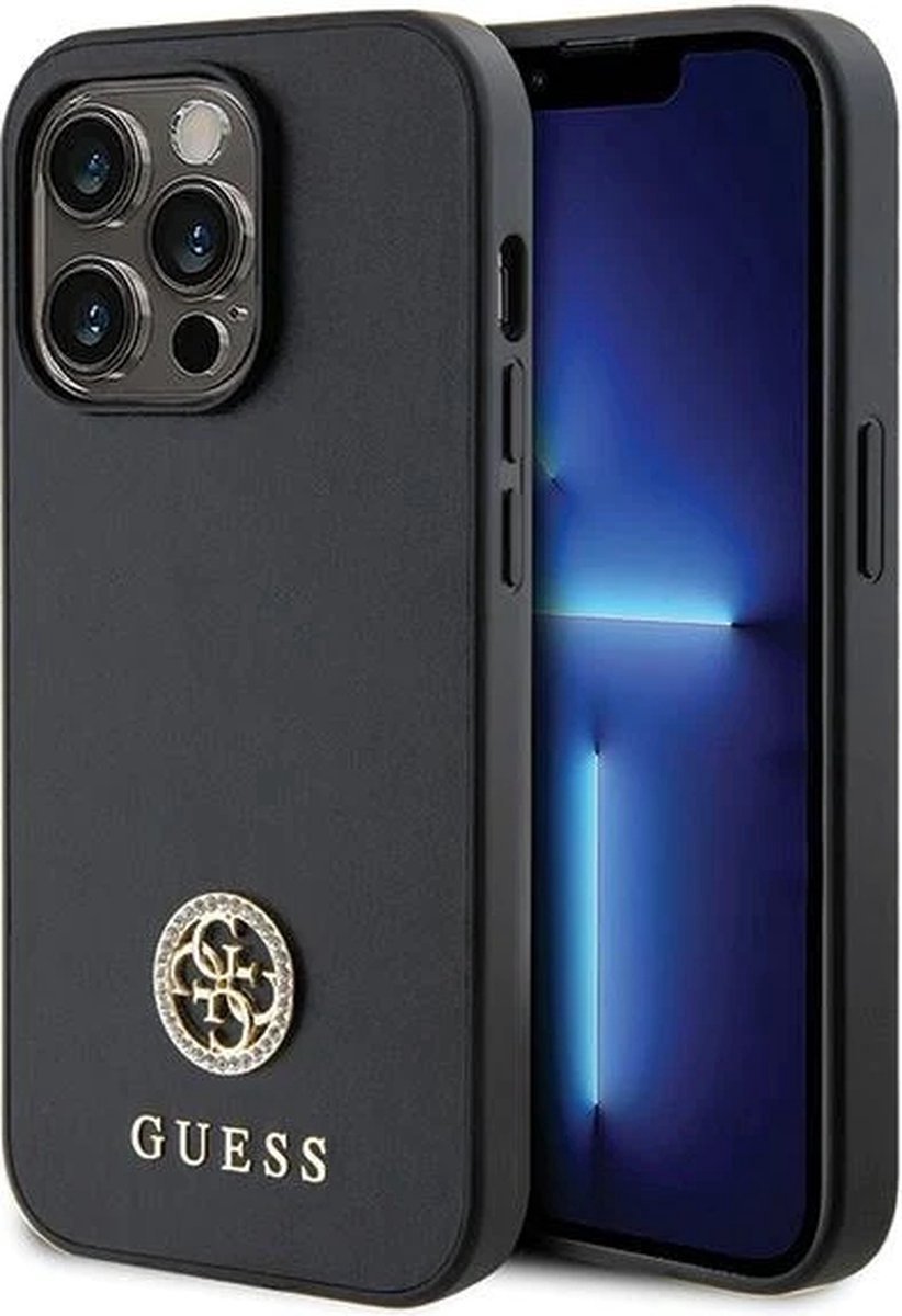 Guess Strass Metal Logo Back Case - Geschikt voor Apple iPhone 13 Pro Max (6.7") - Zwart