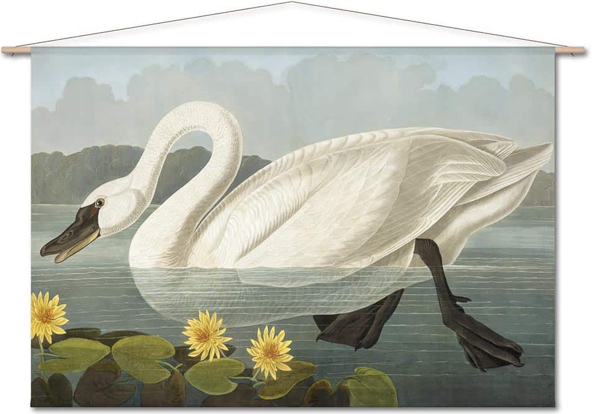 Wanddoek-XL Witte zwaan van John James Audubon (zonder houten stokken)