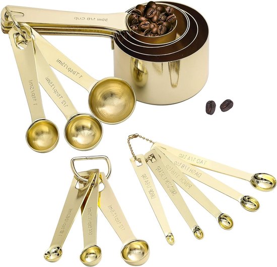 Alnicov Set van 8 stuks maatbekers en lepels,RVS Rose Golden maatlepels
