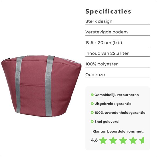 Cheqo® Geïsoleerde Koeltas - 22,3 liter - Roze - Isolerend - Thermische Binnenkant - Dubbel Handvat - Rits - 18,5 x 18 cm - Verstevigde Bodem - Voor Picknick & Boodschappen van Cheqo — afbeelding 3