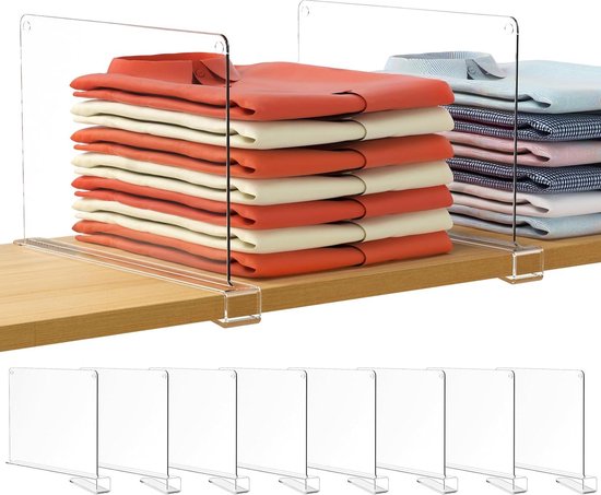 8 stuks transparante acryl plankverdeler, multifunctionele plankverdeler, 30 x 20 cm, kledingkast, scheider voor slaapkamer, keuken, kasten en organisatie