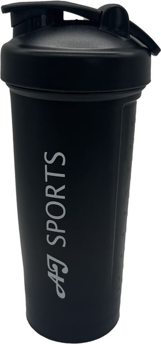 Goedkoopste AJ-Sports Shakebeker Zwart - Bidon - Shake beker - Shaker - Proteine shaker - 1000 ml - Workout - Fitness - Inclusief Blenderbal