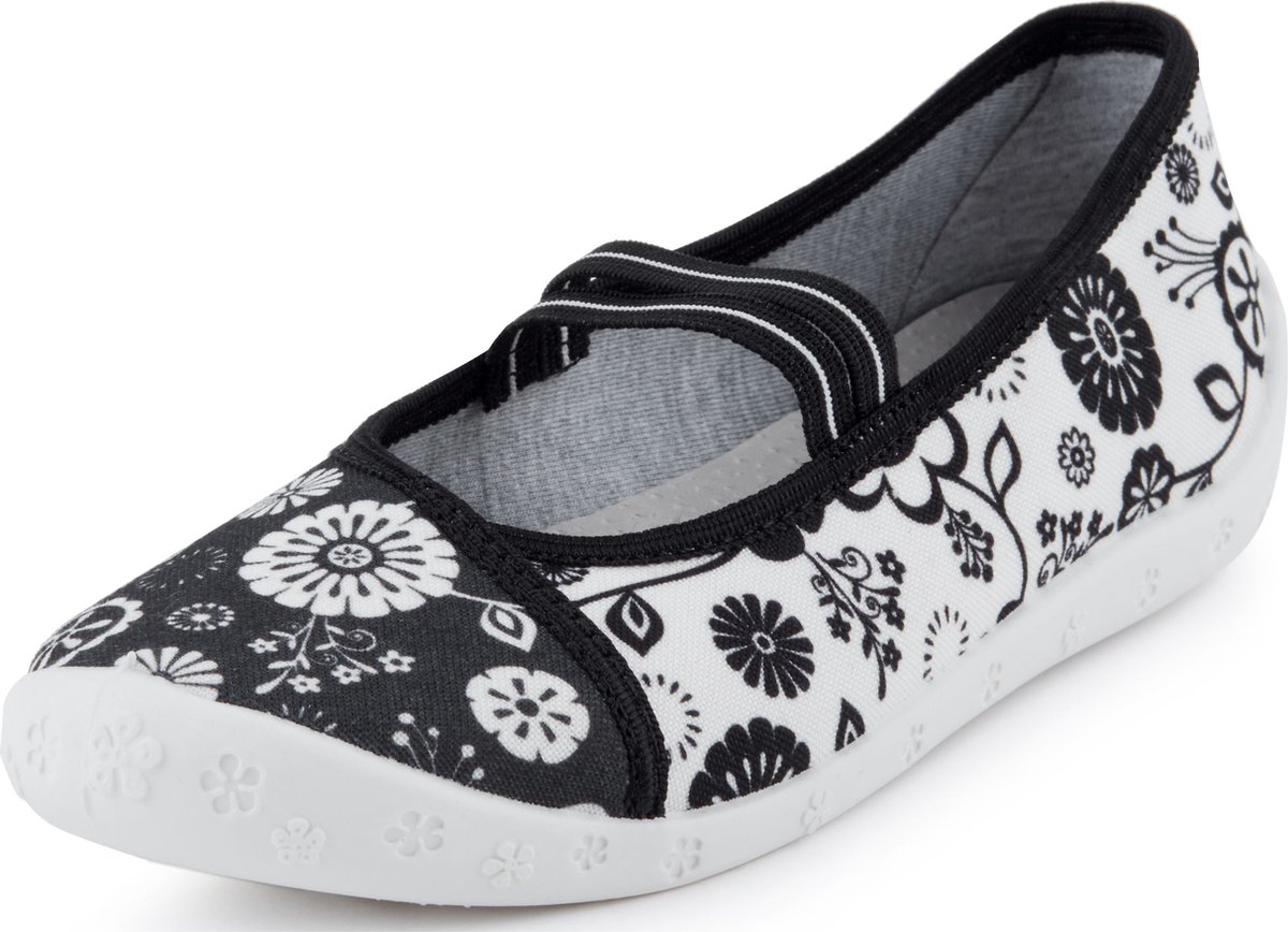 Ladeheid Kinder Pantoffels - Sloffen - Muizen - Unisex - 26 - Zwart-witte bloemen - LA-RW-Sylwia