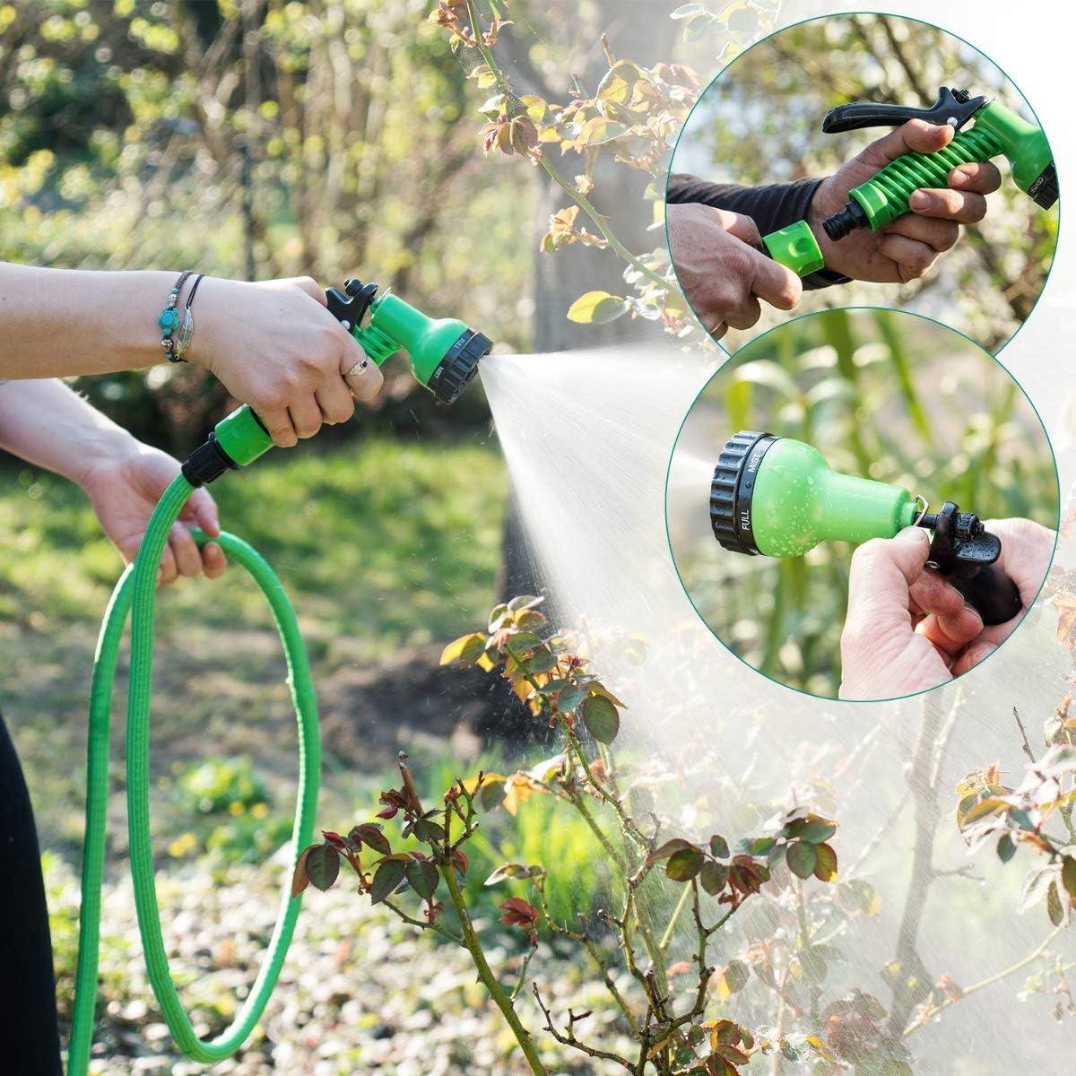 5 tot 15 meter Flexibele Tuinslang Rekbare Waterslang met 7 Functies Sproeikop Groen Tuinslang haspel