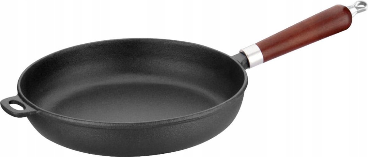 Gietijzeren Koekenpan - ø 28 x 6,5 cm - Geschikt Voor Inductie - Houten Handvat