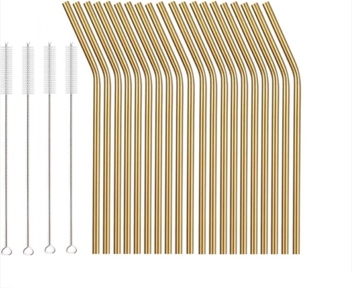 Scoby - RVS rietjes - Set van 20 herbruikbare rietjes - incl. 4 schoonmaak borsteltjes - Duurzaam en stijlvol - Stainless Steel Straws - Goud