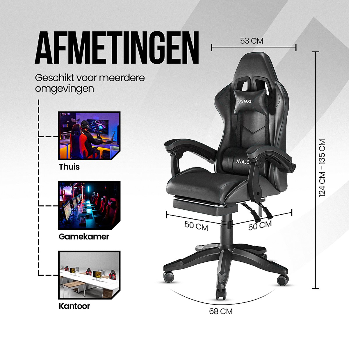Avalo Gaming Stoel - Gamestoel Ergonomisch Verstelbaar - Bureaustoel - Gaming Chair voor Bureau - Zwart – foto 6
