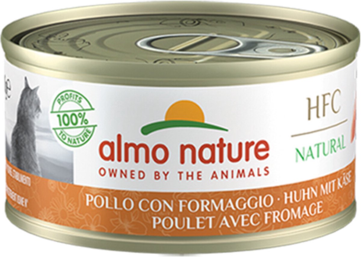 48x Almo Nature HFC Natural Kattenvoer Nat Blikje Kip & Kaas 70 gr