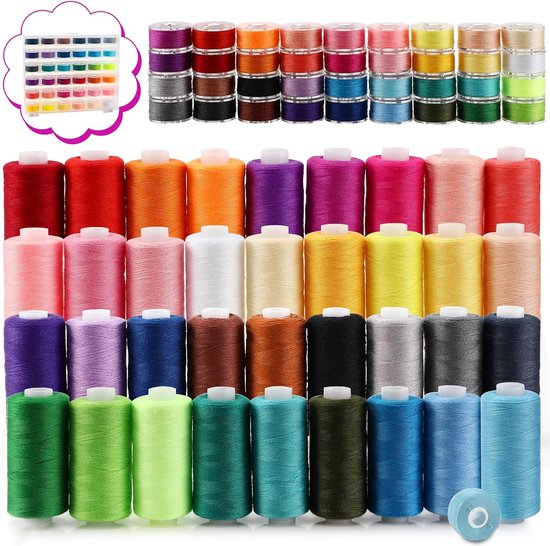Naaigaren set 100% polyester/extra sterk incl. naaimachinaalden/4x 250 m (wit, zwart, grijs, beige) / leren garen voor dikke stoffen / Oeko-Tex gecertificeerd / sterkte 30