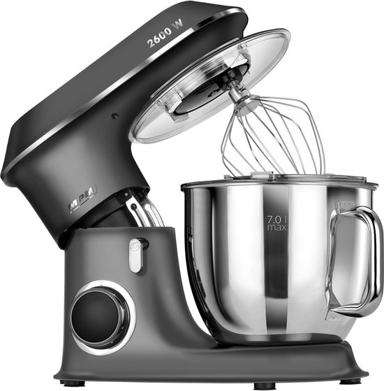 MPM Planetaire Keukenmachine met Accessoires - Keukenmixer met Twee Mengkommen van 7L - Keukenrobot - 2600W - Antraciet van Merkloos — afbeelding 2