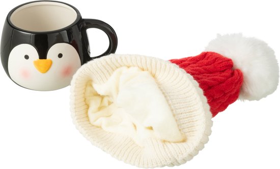 J-Line tas + muts Pinguin - keramiek - mix - giftbox - kerstversiering van J-Line — afbeelding 2