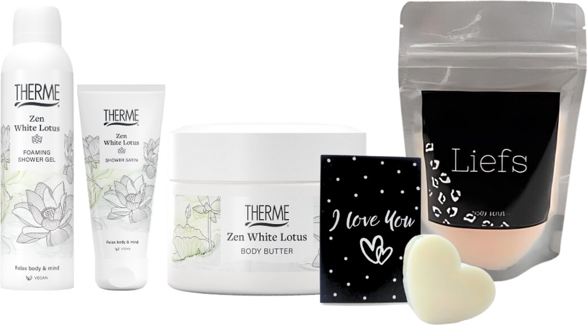 Goedkoopste Therme Cadeauset Zen White Lotus Douche & Body Valentijn - Therme Shower Foam Zen White Lotus - Therme Body Butter Zen White Lotus