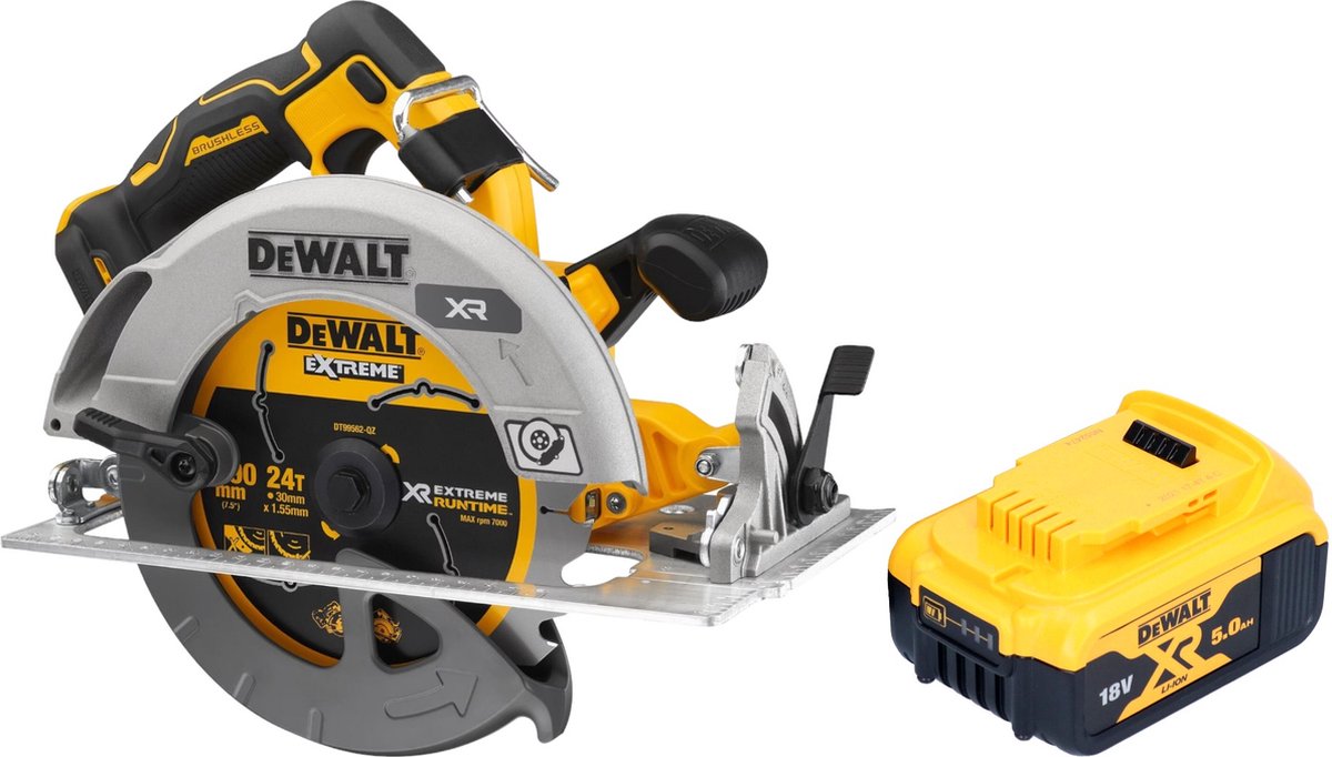 DeWalt DCS 573 N Accu-cirkelzaag 18 V 190 x 30 mm borstelloos + 1x accu 5.0 Ah - zonder lader