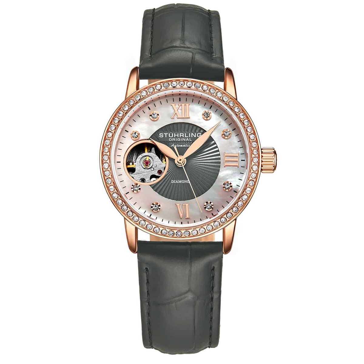 Stührling Legacy 3952 Automatisch 34mm Skelet - Horloge Dames - Horloges voor Vrouwen - Met Kristallen Bezels - Volledig Automatisch Uurwerk
