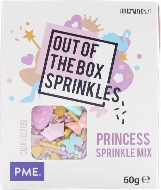 Verpakking PME 'Out of the Box Sprinkles' Prinsessenmix.