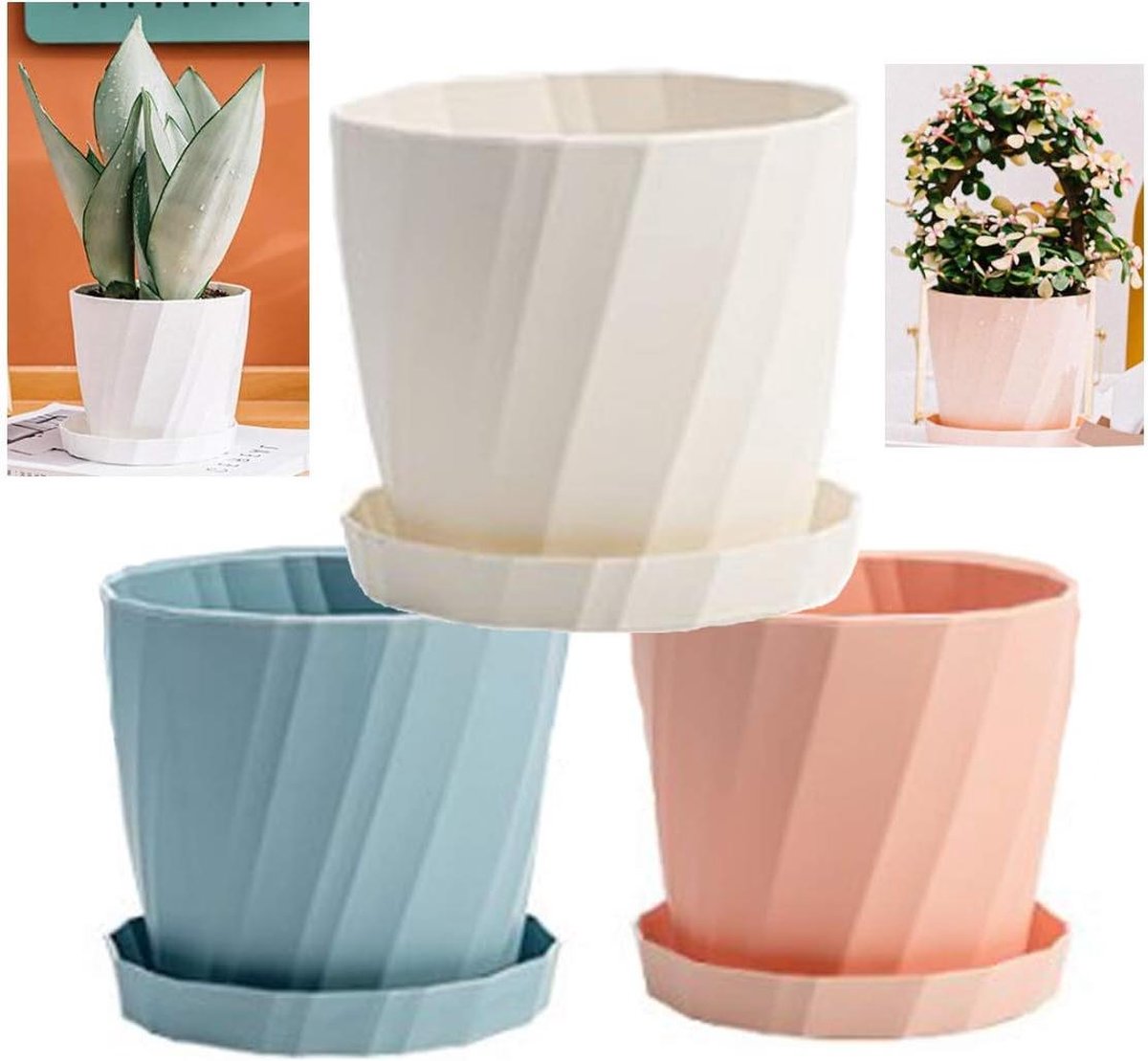 3 Pack Kleurrijke Kunststof Bloempotten Binnen Buiten Planthouder Nordic Style Tuinpotten Plant Containers met Basisbeugel Vetplanten Bloemen Kruiden Cactus Huis en Kantoor Winkels Décor 3 Kleuren Small 13.8*12.5cm Bloempot