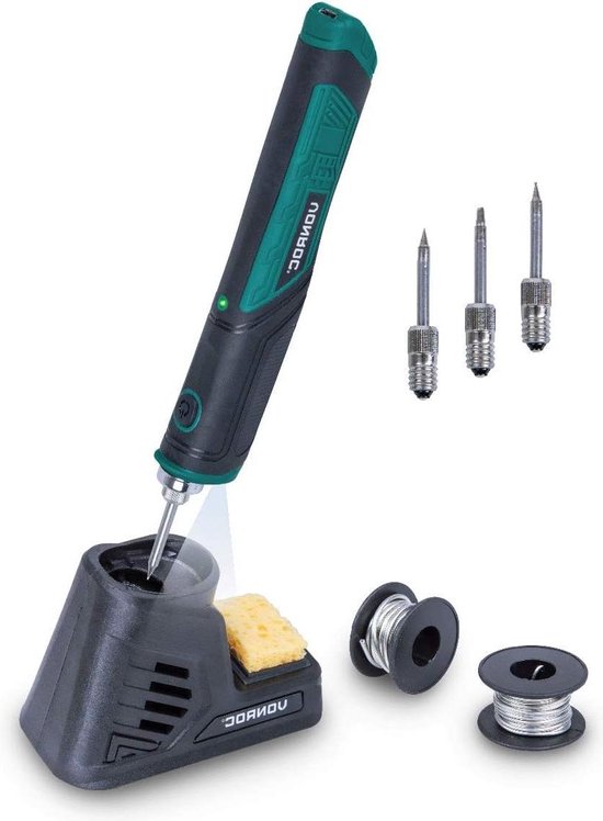 VONROC Soldeerbout - 4V – Max. 450°C – Werkverlichting - Soft grip - Incl. USB-oplaadkabel - Incl. Soldeerbouthouder met spons, soldeer tin- en tips VONROC Soldeerbout - 4V – Max. 450°C – Werkverlichting - Soft grip - Incl. USB-oplaadkabel - Incl. Soldeerbouthouder met spons, soldeer tin- en tips