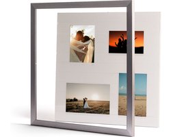 Deknudt Frames XXL collagelijst met afneembare voorzijde (zilver, 40 x 40 cm, glas) - grote fotolijst voor meerdere foto's - makkelijk te openen aan de voorkant