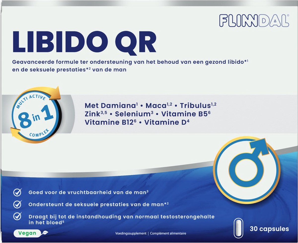 Goedkoopste Flinndal Libido QR - ter ondersteuning - ter ondersteuning van een gezond libido bij mannen - 30 capsules