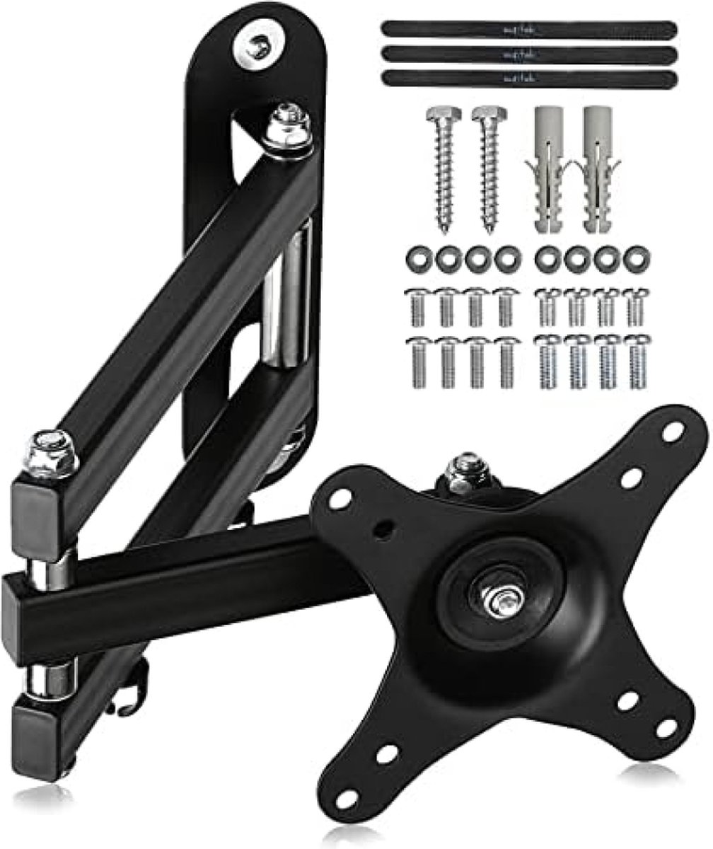 TV Muurbeugel, Kantelbare Draaibare TV Wall Mount Past op 15-27 Inch LED LCD Vlakke en Curved TV, VESA 100x100mm/75x75mm tot 13 kg