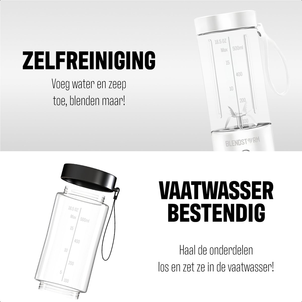 BlendStorm® Draagbare Blender - Draadloze Blender - Draadloos - Blenders - Blender To Go - 6 Mesjes - Mini Blender - Smoothie Maker - Juicer - Keukenmachine - USB Oplaadbaar - 500 ml - Wit – foto 3