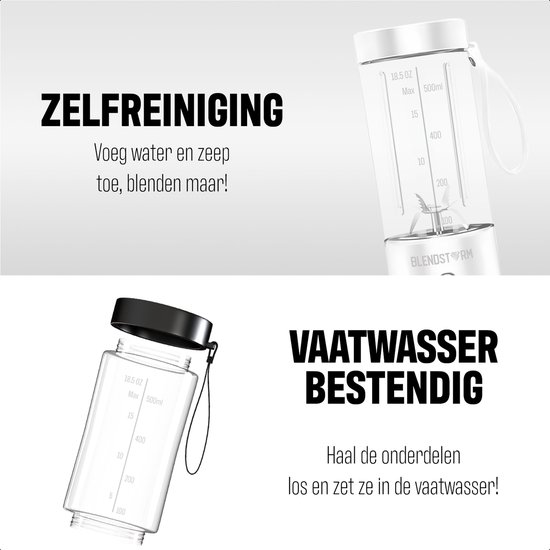BlendStorm® Draagbare Blender - Draadloze Blender - Draadloos - Blenders - Blender To Go - 6 Mesjes - Mini Blender - Smoothie Maker - Juicer - Keukenmachine - USB Oplaadbaar - 500 ml - Wit van BlendStorm® — afbeelding 3