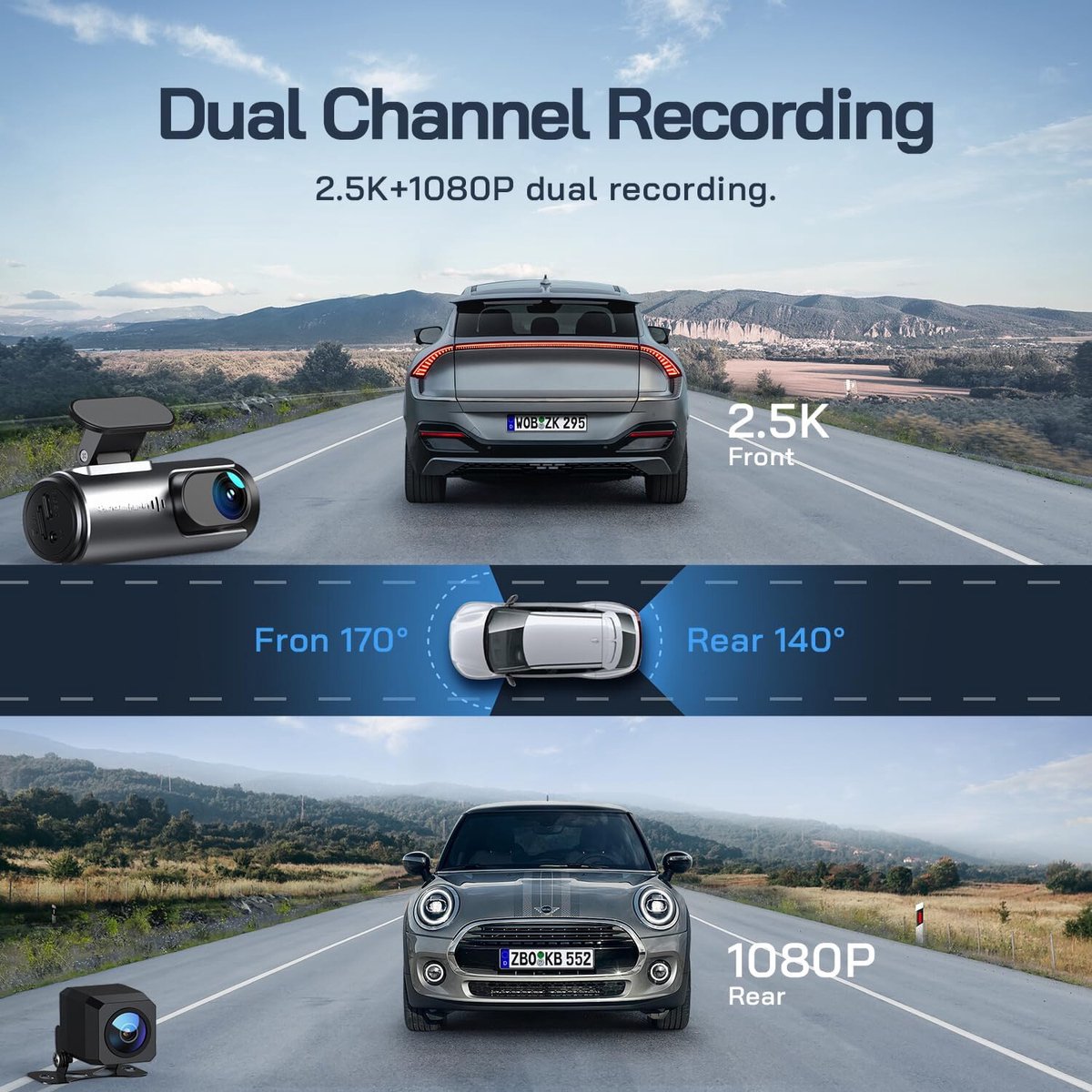 Lexium Dashcam voor auto - Dashcam - Dashcam voor auto voor en achter - Dashcam voor en achter - Dashcam voor en achter draadloos - Dual dashcam thumbnail 2
