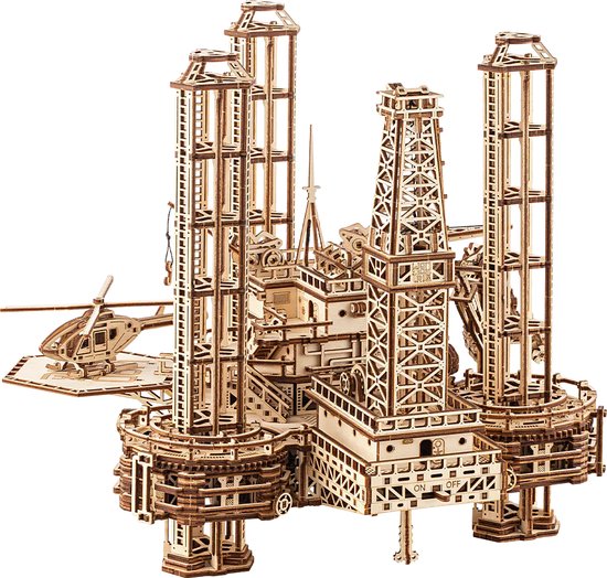 Wood Trick - Houten modelbouw Offshore - Boorplatform - DIY 3D houten puzzel - 1180 onderdelen, geen lijm nodig – 36 x 36 x 32 cm