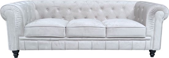 Foto: Chesterfield bank 3 zits velvet wit suede leer sofa