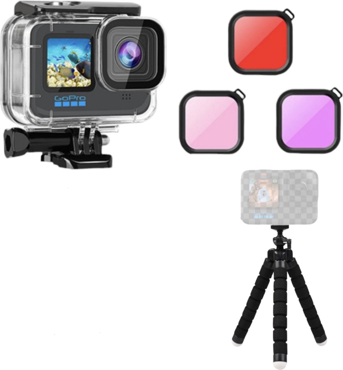 Gopro Hero 13 12 11 10 9 Diving Bundle - Duik Set voor Gopro 13 12 11 10 9 - Duikbehuizing - Gopro - Tripod - Duikfilters - Gopro Diving Case - Duiken - Freediving - Snorkelen - Watersport - Gopro Hero Diving - Duiken