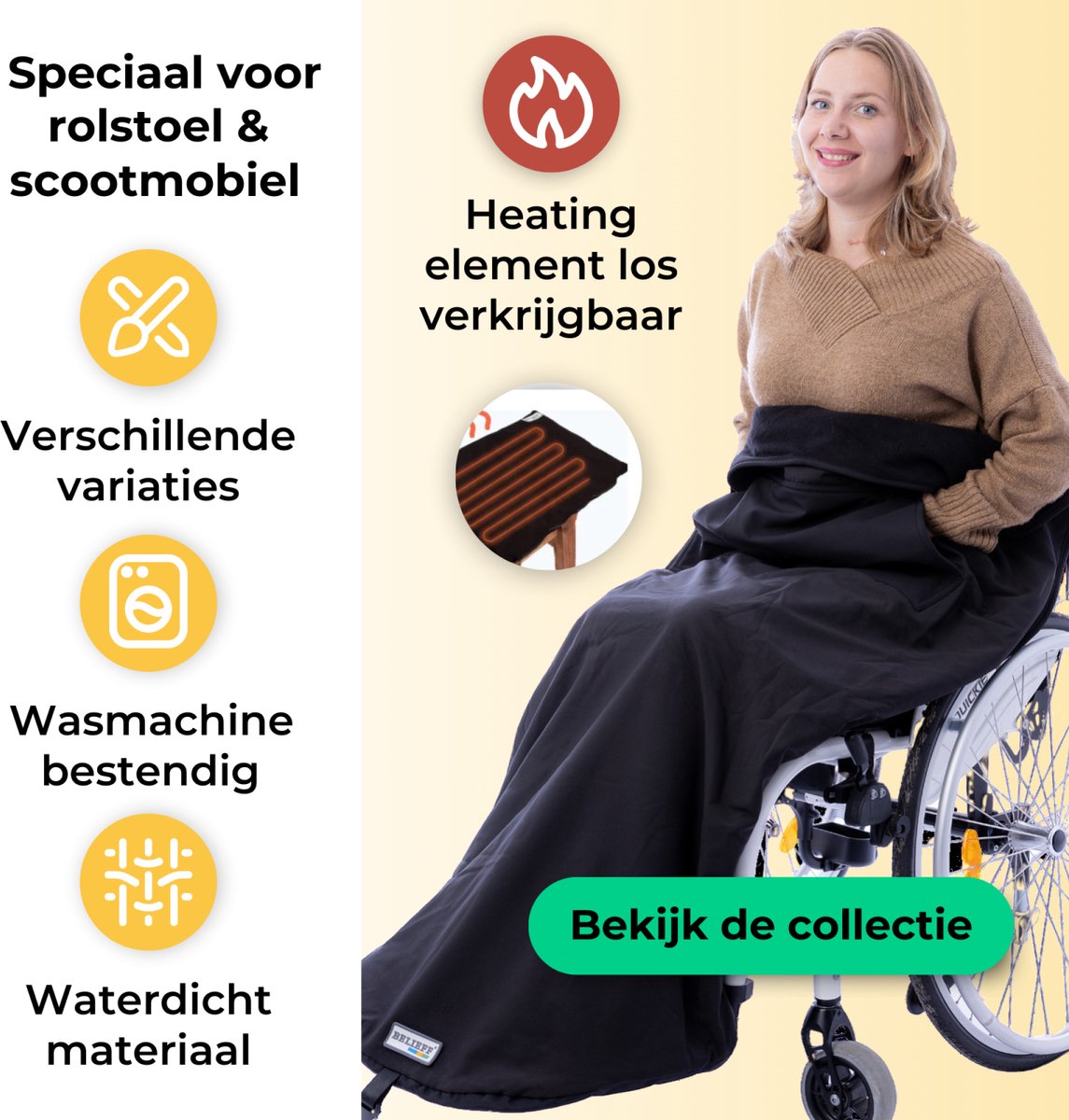Belieff Rolstoel Deken - Rolstoeldeken - Voetenzak Rolstoel Volwassene - Rolstoelzak - Beenkleed - Wind- en Waterdicht - Fleece - Flexibele Onderlaag - Zwart - Large – foto 6