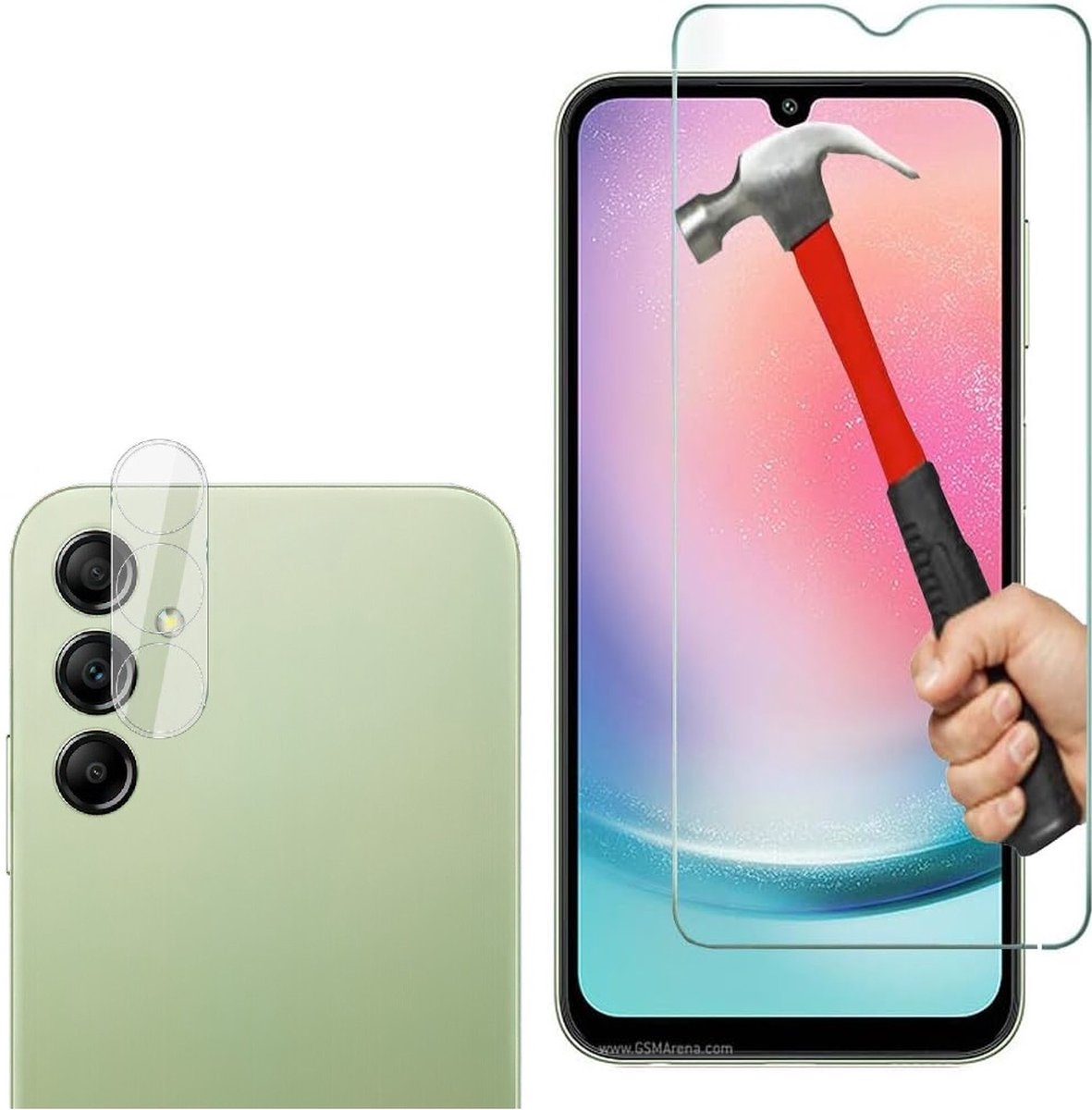 Screenprotector 3x en Camera lens protector 3x - Glasplaatje - Tempered glass Screen protector Geschikt voor: Samsung Galaxy A24 - Beschermglas