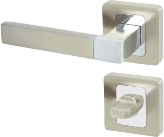 Deurkruk geveerd paar zwart 124mm met vierkante rozetten en wc-sluiting 8mm