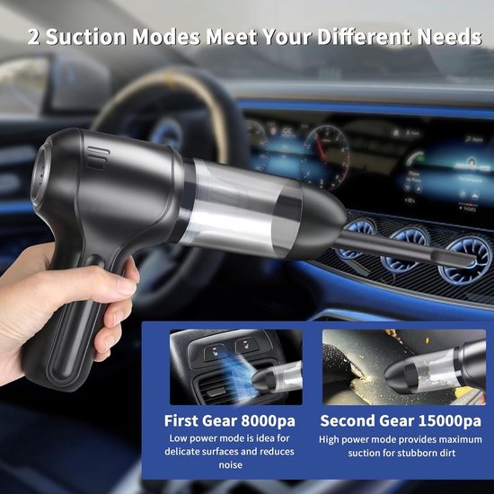 Mini Auto Stofzuiger 15000Pa 3-in-1 Snoerloos - Handstofzuiger Met Borstelloze Motor Voor Auto, Huisdieren & Kantoor