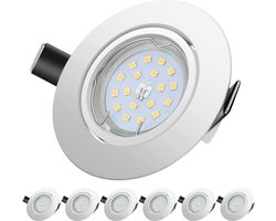 6-Pack - Ronde LED Inbouwspots met Kantelbare GU10 Fitting - Dimbare, Energiezuinige Verlichting - IP44, Koel Wit (6000K)