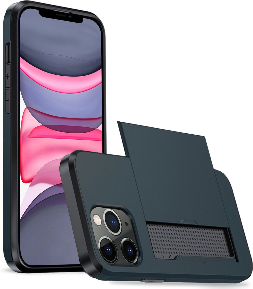Hoesje Geschikt voor iPhone 11 Pro Hoesje Case Pashouder Hard Cover - Hoes Geschikt voor iPhone 11 Pro Hoesje Met Kaarthouder - Donkerblauw