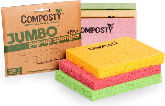 Composty® | 'Pop-Up' Eco Sponzen | 12 Pack | Composteerbaar | Zero Waste | Plastic Free | 100% natuurlijke cellulose | Lange levensduur