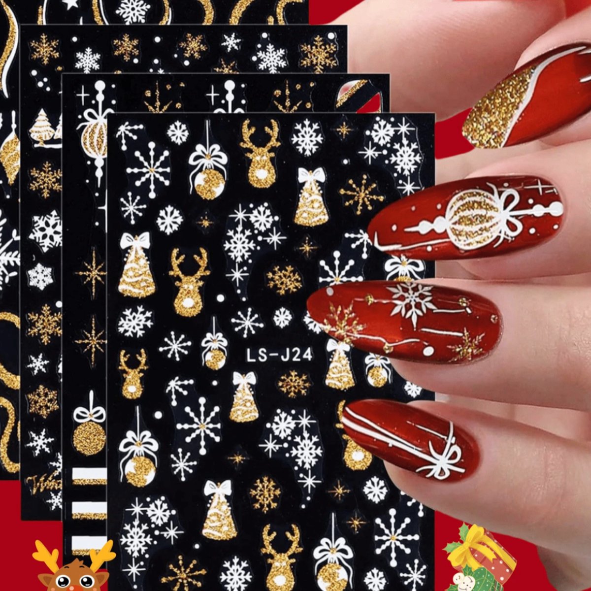 Goedkoopste GUAPÀ® Nagelstickers diverse patronen | Kerst nagelstickers | Nail Art | Nageldecoratie kerstvormpjes | Kinder Kerst Nagel Stickers | 4 Nagelstickers kerstvellen
